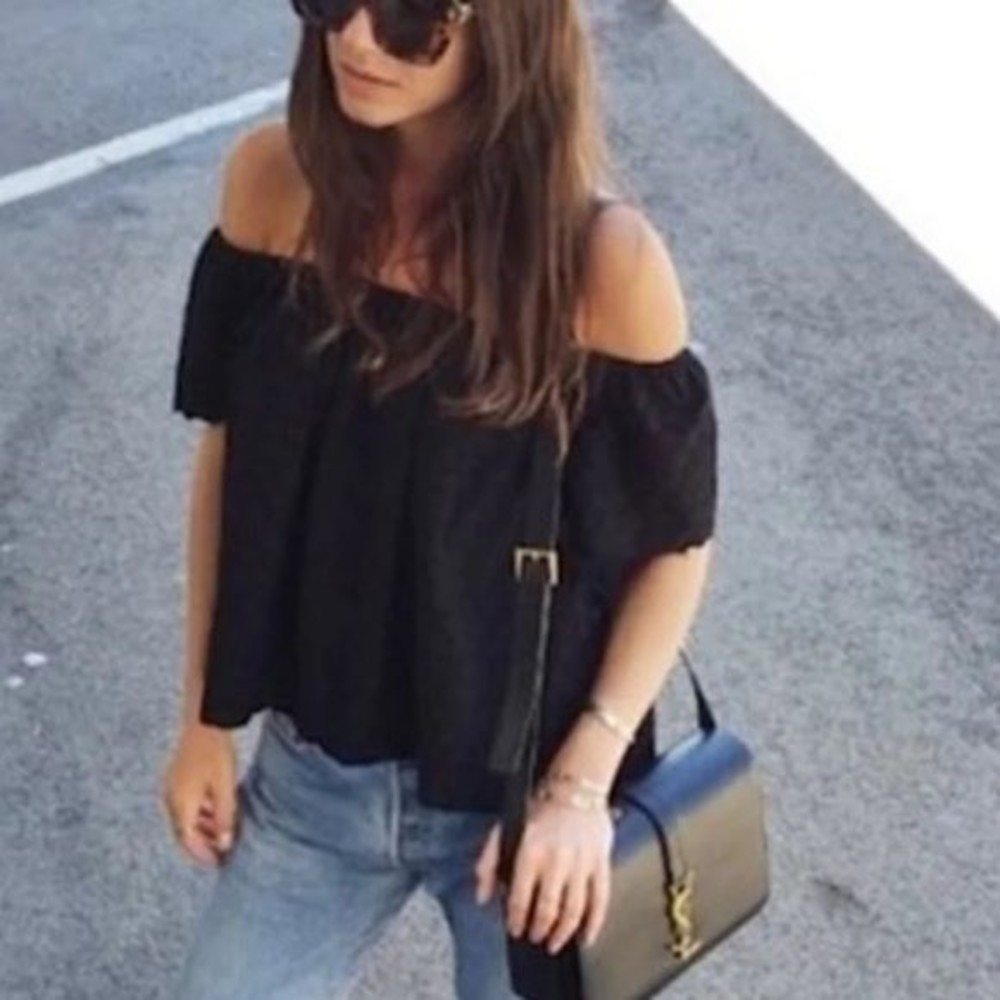 Zara Trafaluc small Black Eyelet Off-The-Shoulder summer Top